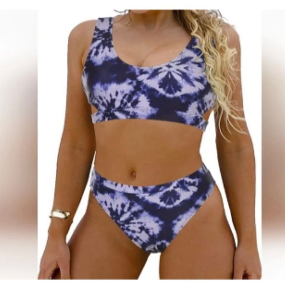 New in Package Womens Blooming Jelly High Waisted Tie Dye Dip Bikini  - Sz M - Picture 2 of 3